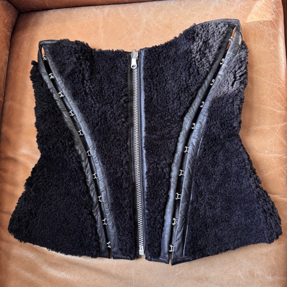Dion Lee Shearling Leather Corset Reversible black designer runway 2022 show fur